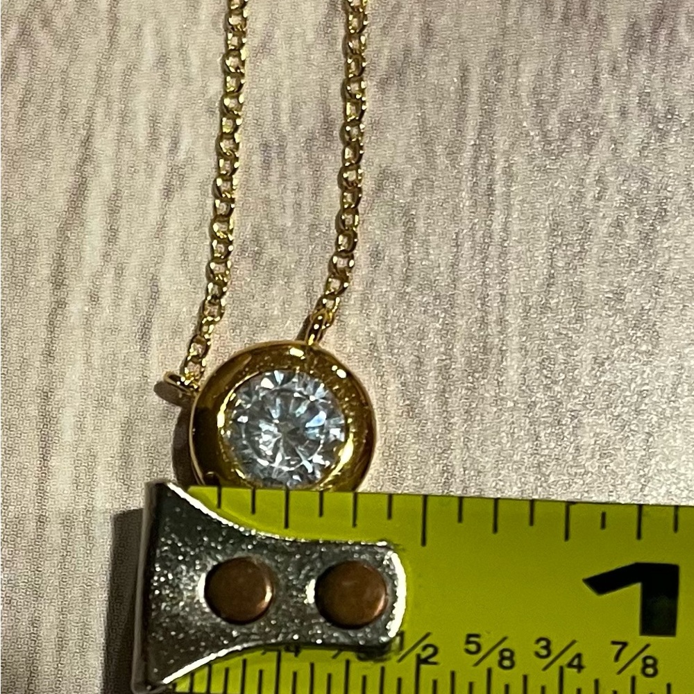 Diamonique Sterling Silver-14K Gold Over Bezel Necklace & Stud Earrings Set NIB - Picture 6 of 15